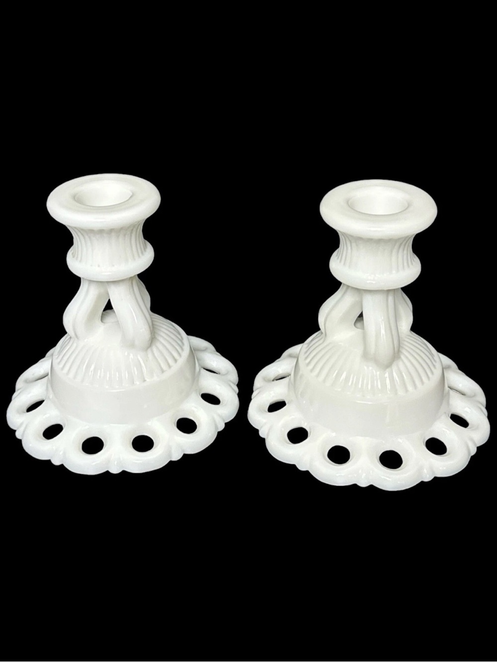 Vintage MCM Westmoreland Milk Glass Candlestick Set Doric Pattern Circa 1940s